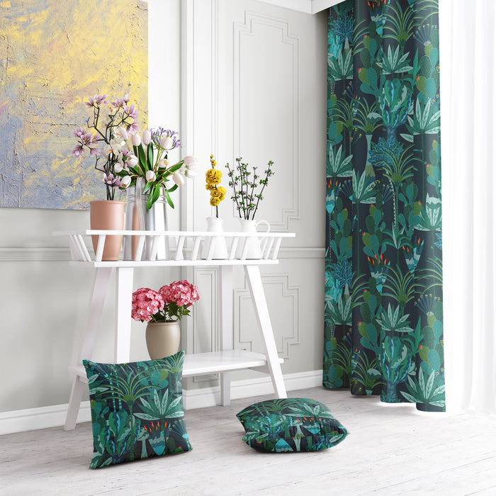 Vintage Rod Pocket Panels, Tropical Paradise Window Curtains, Green Palm Leaves Window Drapery, C09