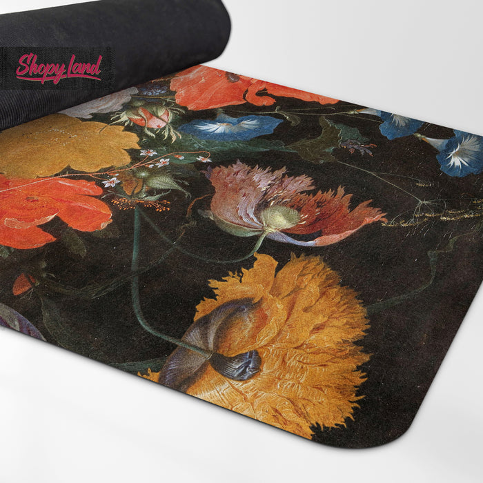 Dutch Flowers Yoga Mat with Strap - Professional Non-Slip Pilates Rug - Bohemian Floral Fitness by ShopyLand, Y92
