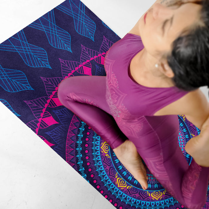 Personalized Colorful Yoga Rug, Multicolor Mandala Pilates Pad, Customized Rainbow Flow Fitness Mat, Y30