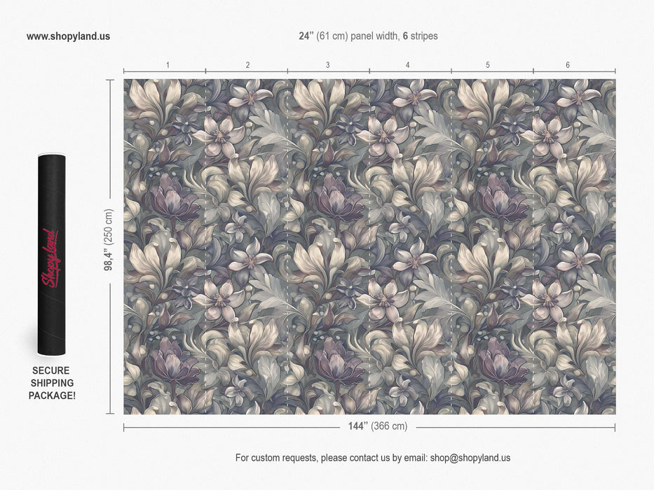 Victorian Dark Floral Wallpaper – Antique Botanical Mural – Vintage Garden Peel & Stick or Unpasted Wallcovering by ShopyLand, W233