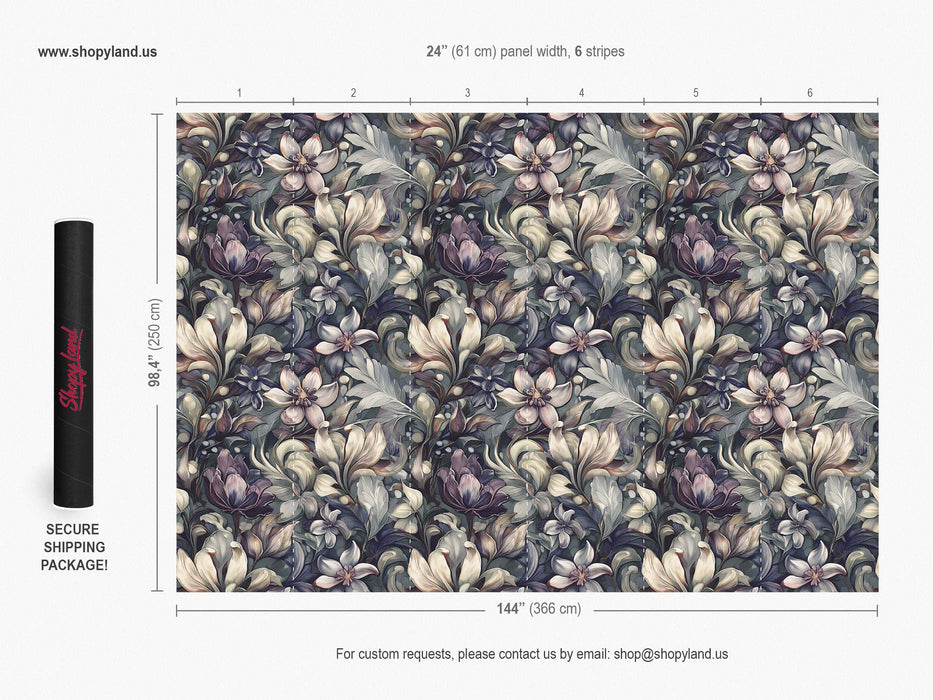 Victorian Dark Floral Wallpaper – Antique Botanical Mural – Vintage Garden Peel & Stick or Unpasted Wallcovering by ShopyLand, W233