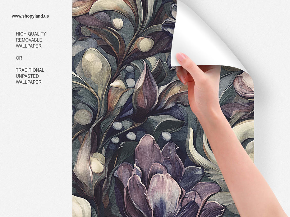 Victorian Dark Floral Wallpaper – Antique Botanical Mural – Vintage Garden Peel & Stick or Unpasted Wallcovering by ShopyLand, W233