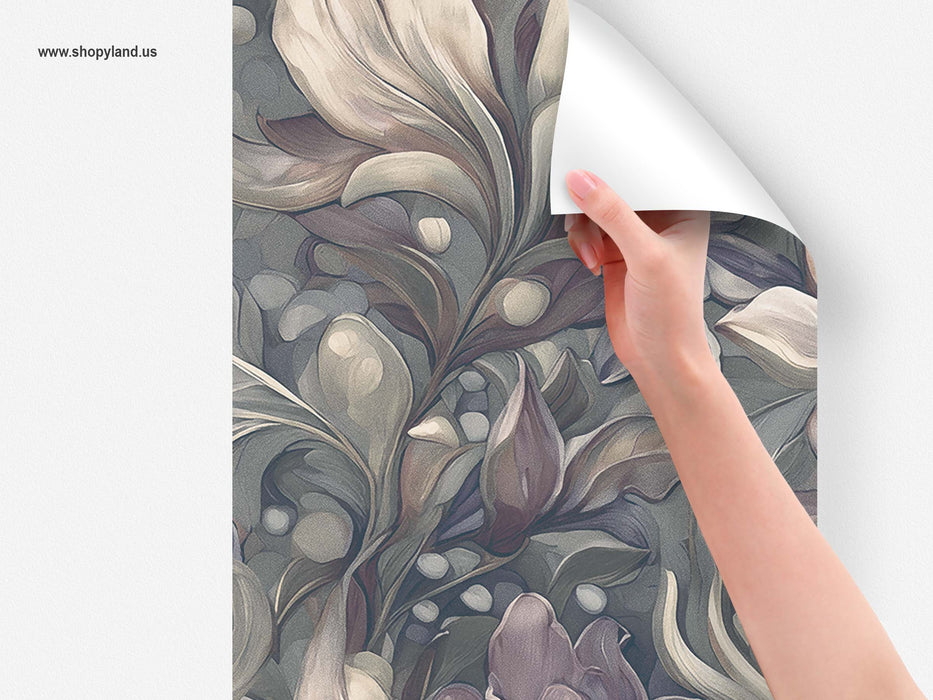 Victorian Dark Floral Wallpaper – Antique Botanical Mural – Vintage Garden Peel & Stick or Unpasted Wallcovering by ShopyLand, W233