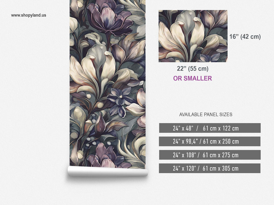 Victorian Dark Floral Wallpaper – Antique Botanical Mural – Vintage Garden Peel & Stick or Unpasted Wallcovering by ShopyLand, W233