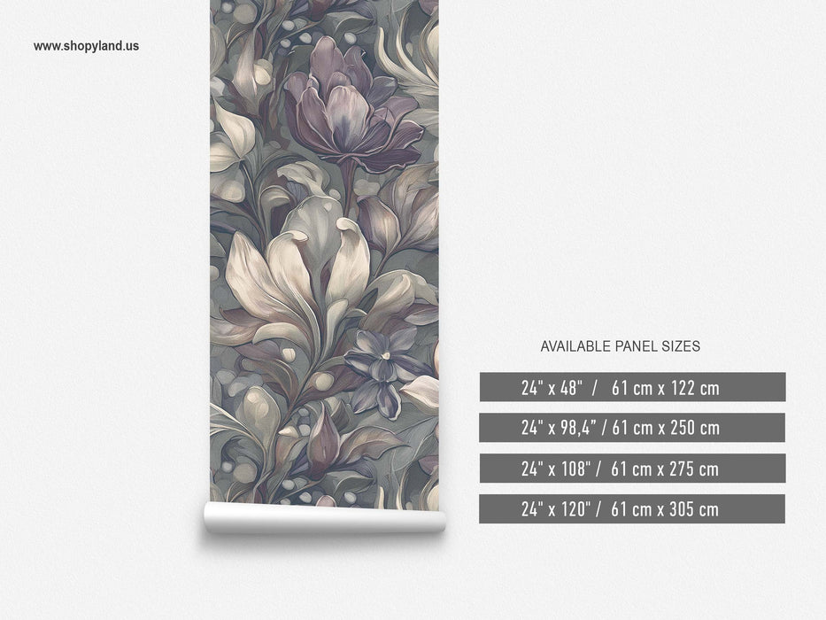 Victorian Dark Floral Wallpaper – Antique Botanical Mural – Vintage Garden Peel & Stick or Unpasted Wallcovering by ShopyLand, W233
