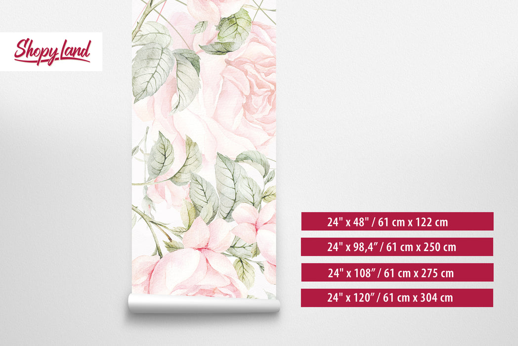 Wild Roses Peel and Stick Wallpaper – Floral Wall Mural – Removable Watercolor Roses, Romantic Botanical Home Art by ShopyLand, W134