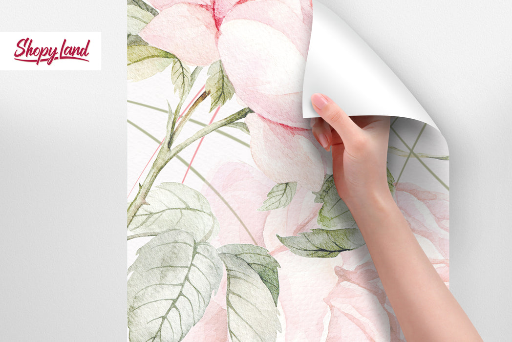 Wild Roses Peel and Stick Wallpaper – Floral Wall Mural – Removable Watercolor Roses, Romantic Botanical Home Art by ShopyLand, W134