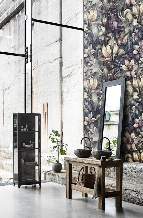 Victorian Dark Floral Wallpaper – Antique Botanical Mural – Vintage Garden Peel & Stick or Unpasted Wallcovering by ShopyLand, W233