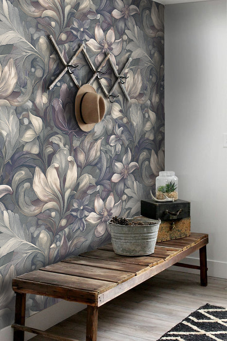 Victorian Dark Floral Wallpaper – Antique Botanical Mural – Vintage Garden Peel & Stick or Unpasted Wallcovering by ShopyLand, W233