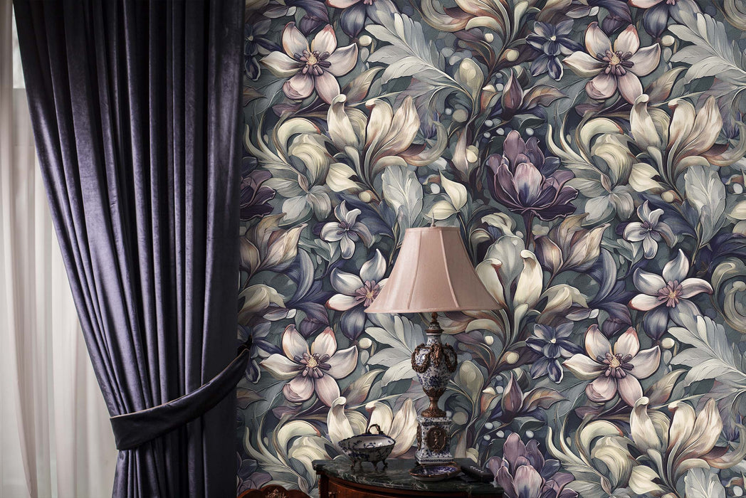 Victorian Dark Floral Wallpaper – Antique Botanical Mural – Vintage Garden Peel & Stick or Unpasted Wallcovering by ShopyLand, W233