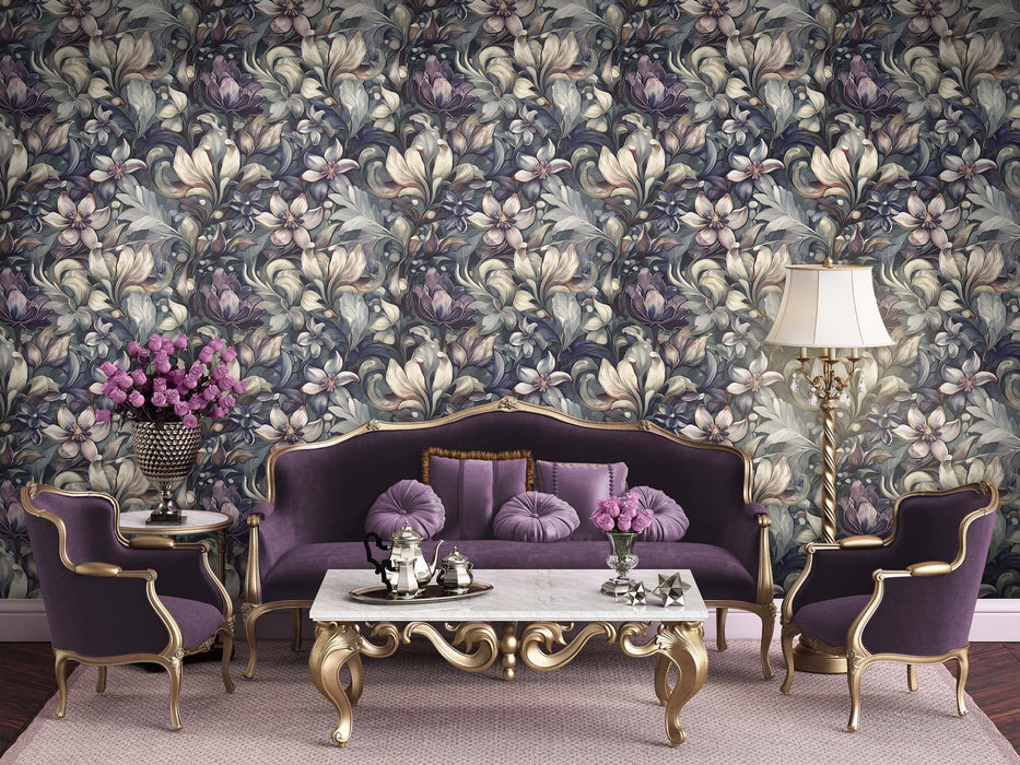 Victorian Dark Floral Wallpaper – Antique Botanical Mural – Vintage Garden Peel & Stick or Unpasted Wallcovering by ShopyLand, W233