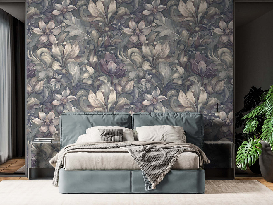 Victorian Dark Floral Wallpaper – Antique Botanical Mural – Vintage Garden Peel & Stick or Unpasted Wallcovering by ShopyLand, W233