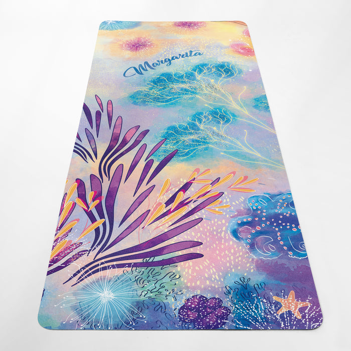 Coral Reef Yoga Mat – Personalized Natural Rubber Yoga Rug with Strap – Sea Flowers Pilates Mat & Fitness Rug by ShopyLand, Y216