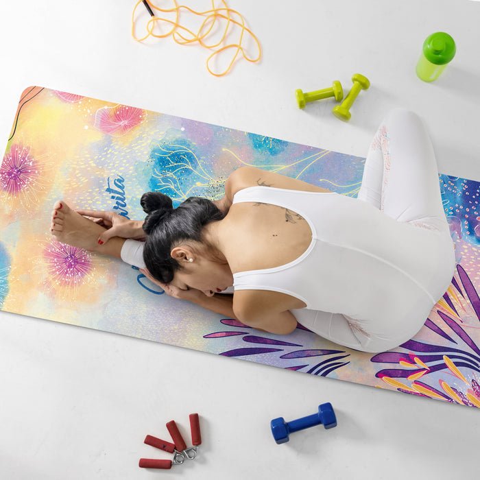 Coral Reef Yoga Mat – Personalized Natural Rubber Yoga Rug with Strap – Sea Flowers Pilates Mat & Fitness Rug by ShopyLand, Y216