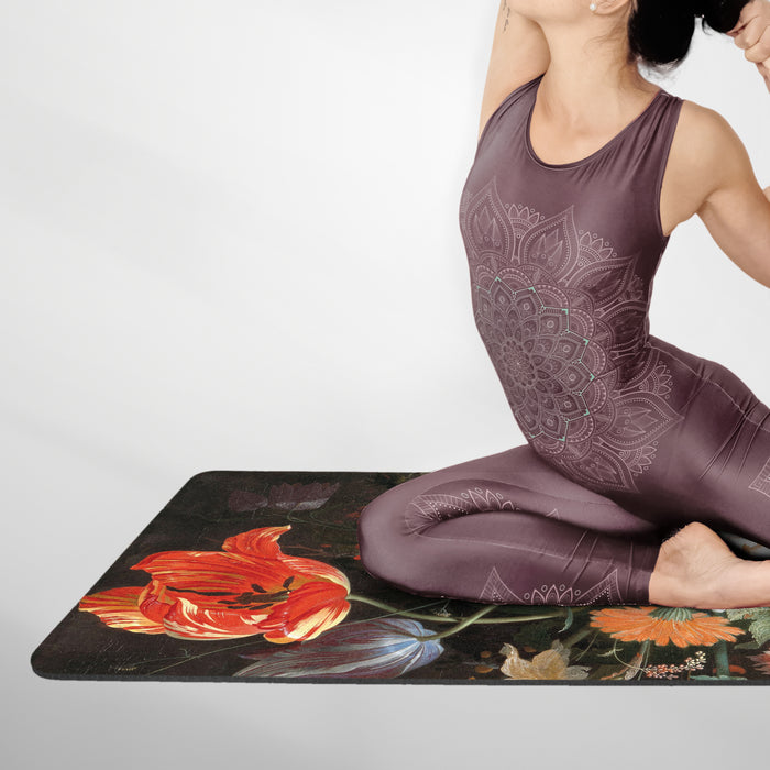 Dutch Flowers Yoga Mat with Strap - Professional Non-Slip Pilates Rug - Bohemian Floral Fitness by ShopyLand, Y92