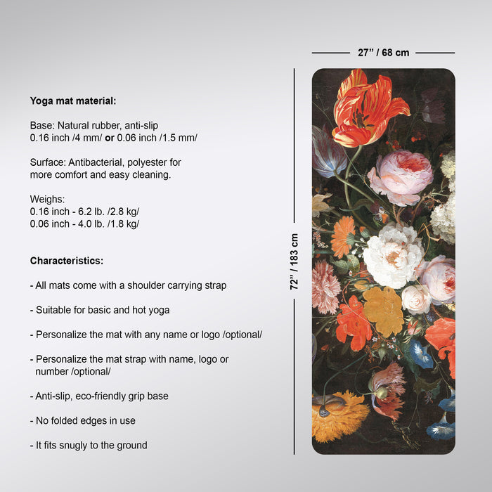Dutch Flowers Yoga Mat with Strap - Professional Non-Slip Pilates Rug - Bohemian Floral Fitness by ShopyLand, Y92