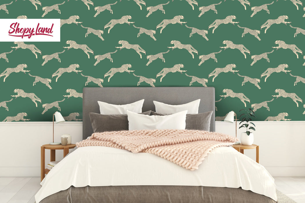 Leopard Removable Wallpaper, Leaping Cheetah Peel and Stick Wallpaper, Classic Animal Print Wallpaper, W164