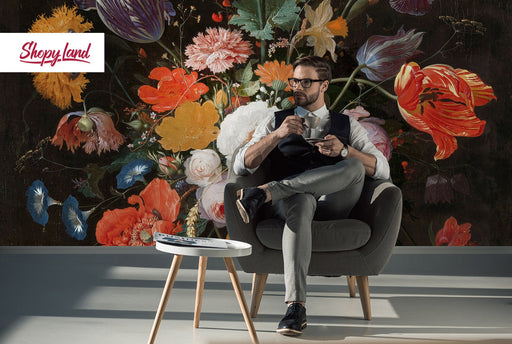 Dutch Flowers Removable Wallpaper, Bouquet of Spring Flowers, Spring Flowers Wall Mural, Peel and Stick Large Flowers Wallpaper, W92