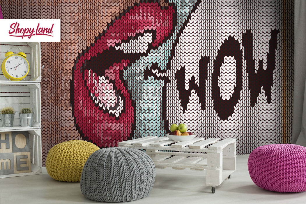 Pop Art Removable Wallpaper, Pop Art Wall Mural, Pop Art Mouth Peel and Stick Wallpaper, Big Lips Temporary Wall Mural, W2