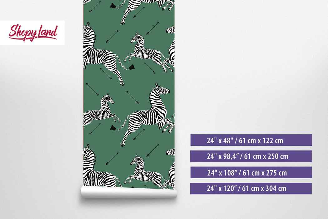 Zebra Removable Wallpaper, Vintage Peel and Stick Wallpaper, Zebras Pattern, Classic Jumping Zebras Wallpaper, W138