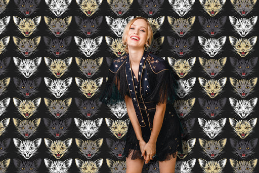 Cat Face Removable Wallpaper, Crazy Cat Snout Peel and Stick, Cat Wallpaper, Cats Wall Mural, Dark Designer Wallpaper, W135