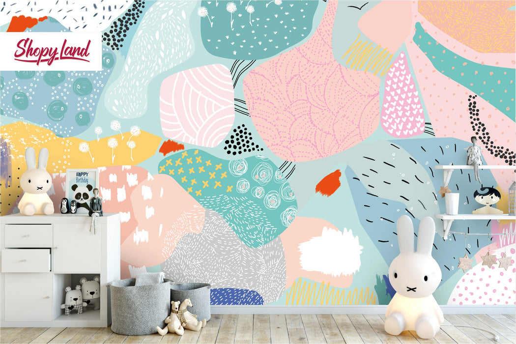 Abstract Removable Wallpaper, Scandinavian Wallpaper, Artwork Temporary Wallpaper, Pop Art Peel and Stick Wallpaper, W147