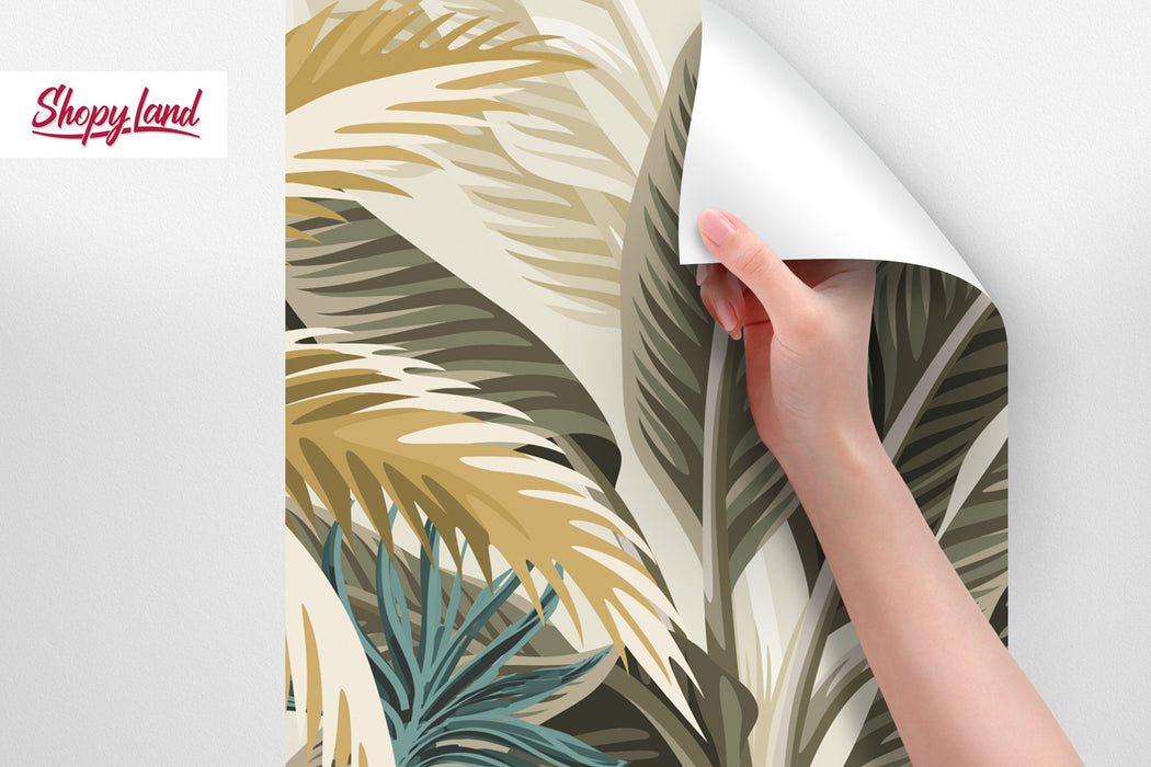 Subtle Jungle Removable Wallpaper, Modern Colors Tropical Wallpaper, Tropical Peel and Stick Wallpaper, Palm trees wallpaper, W162
