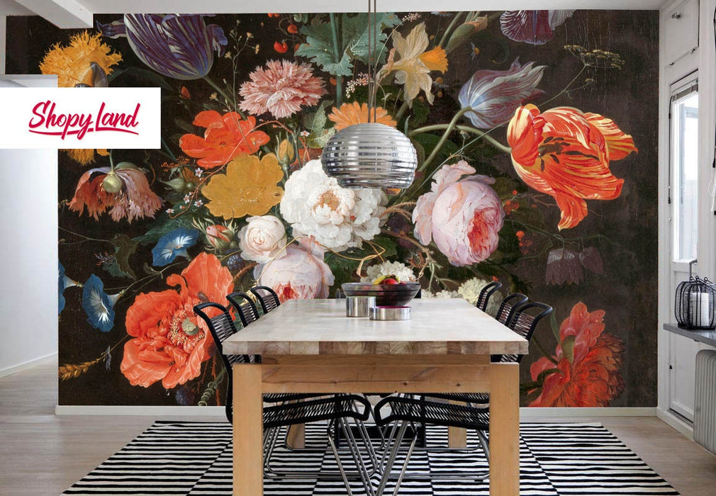 Dutch Flowers Removable Wallpaper, Bouquet of Spring Flowers, Spring Flowers Wall Mural, Peel and Stick Large Flowers Wallpaper, W92