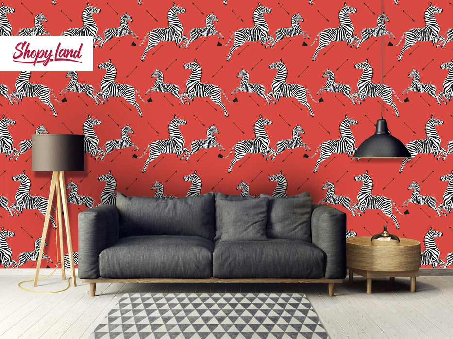 Zebra Removable Wallpaper, Vintage Peel and Stick Wallpaper, Zebras Pattern, Classic Jumping Zebras Wallpaper, W138