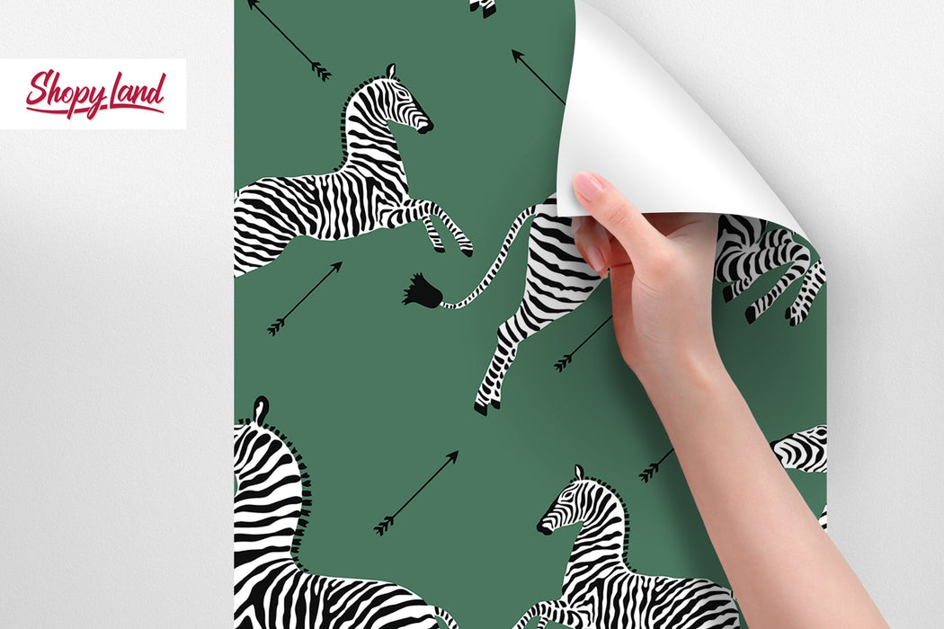 Zebra Removable Wallpaper, Vintage Peel and Stick Wallpaper, Zebras Pattern, Classic Jumping Zebras Wallpaper, W138