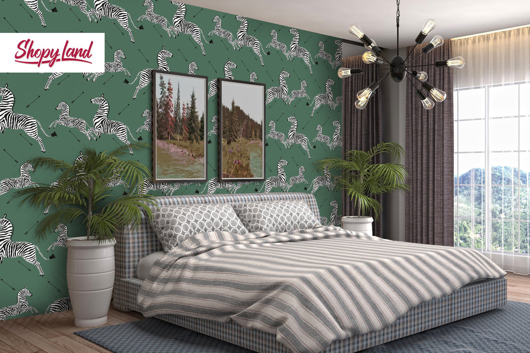 Zebra Removable Wallpaper, Vintage Peel and Stick Wallpaper, Zebras Pattern, Classic Jumping Zebras Wallpaper, W138