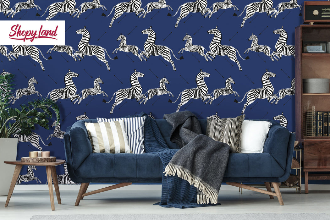 Zebra Removable Wallpaper, Vintage Peel and Stick Wallpaper, Zebras Pattern, Classic Jumping Zebras Wallpaper, W138