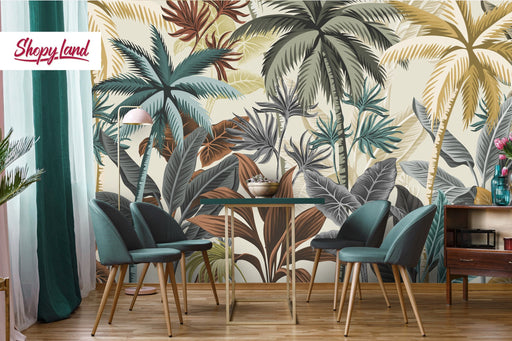 Subtle Jungle Removable Wallpaper, Modern Colors Tropical Wallpaper, Tropical Peel and Stick Wallpaper, Palm trees wallpaper, W162