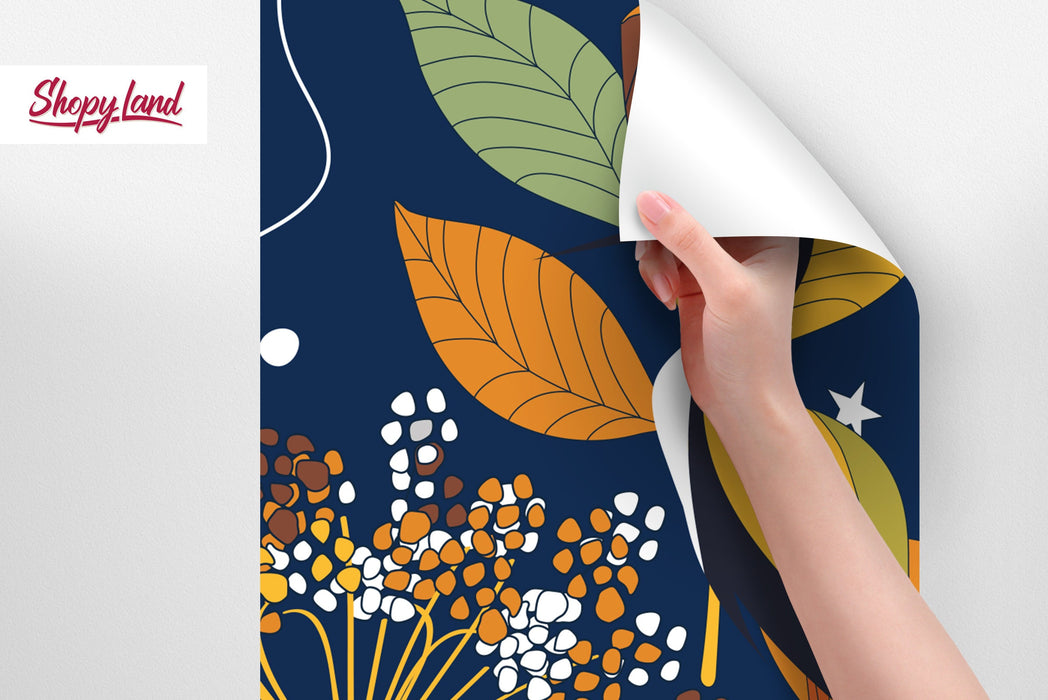 Modern Botanical Peel and Sick Wallpaper, Floral Wallpaper, Flowers Removable Wallpaper, Temporary Wallpaper, W167