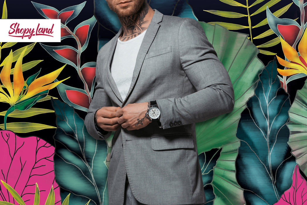 Removable Wallpaper Funky Jungle, Self Adhesive Wall Mural, Peel and Stick Palm Leaves, Tropical wallpaper, Exotic Tropical Pattern, W80