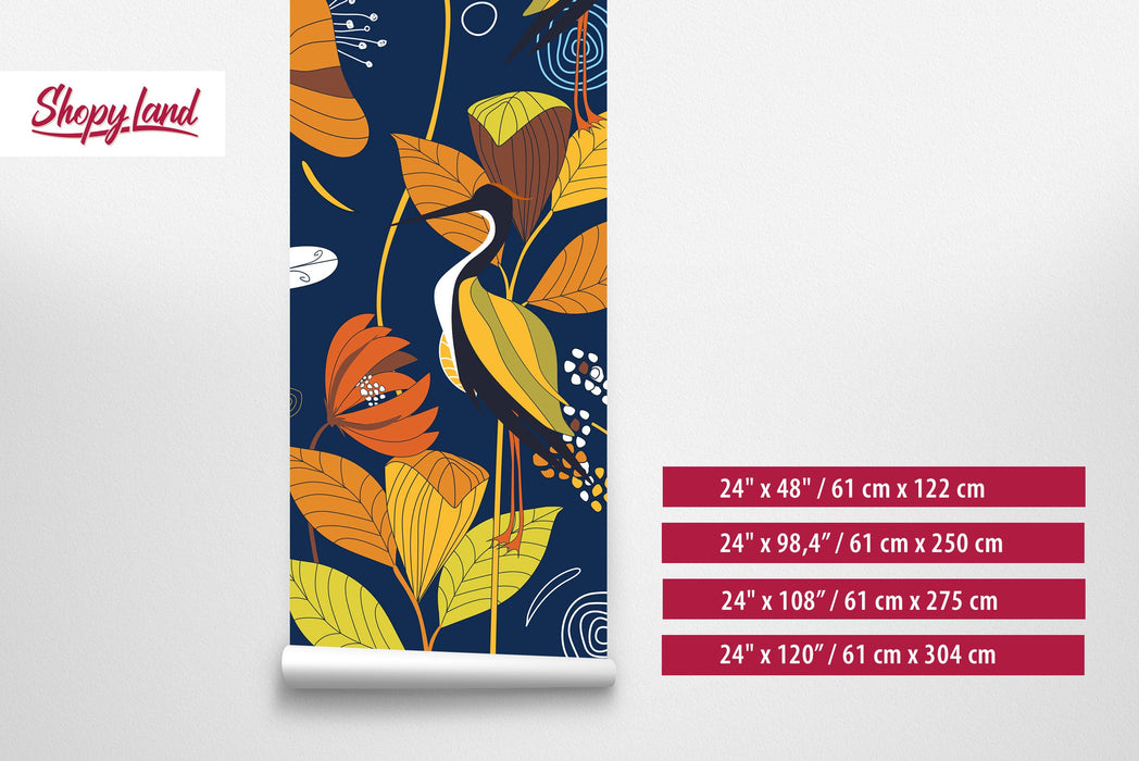Modern Botanical Peel and Sick Wallpaper, Floral Wallpaper, Flowers Removable Wallpaper, Temporary Wallpaper, W167