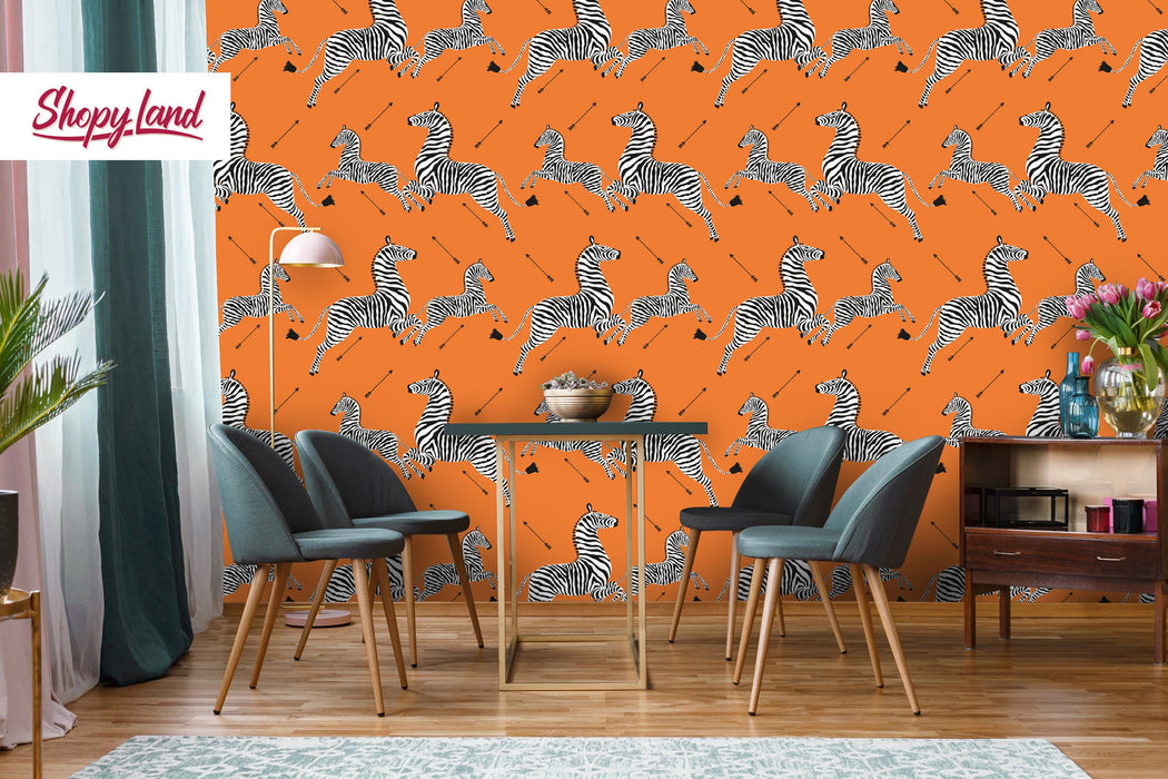 Zebra Removable Wallpaper, Vintage Peel and Stick Wallpaper, Zebras Pattern, Classic Jumping Zebras Wallpaper, W138