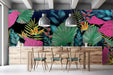 Removable Wallpaper Funky Jungle, Self Adhesive Wall Mural, Peel and Stick Palm Leaves, Tropical wallpaper, Exotic Tropical Pattern, W80