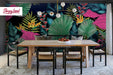 Removable Wallpaper Funky Jungle, Self Adhesive Wall Mural, Peel and Stick Palm Leaves, Tropical wallpaper, Exotic Tropical Pattern, W80