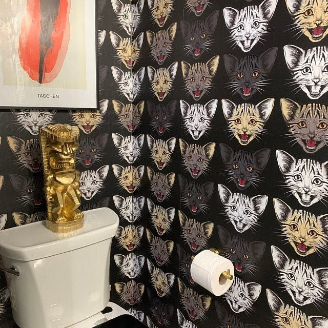 Cat Face Removable Wallpaper, Crazy Cat Snout Peel and Stick, Cat Wallpaper, Cats Wall Mural, Dark Designer Wallpaper, W135