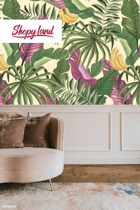 Banana Plant Wallpaper, Banana Leaves, Banana Plant Removable Wallpaper, Tropical Palm Leaves W184