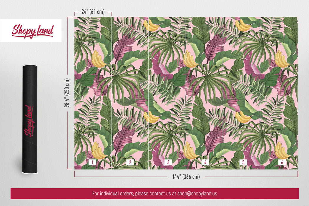 Banana Plant Wallpaper, Banana Leaves, Banana Plant Removable Wallpaper, Tropical Palm Leaves W184