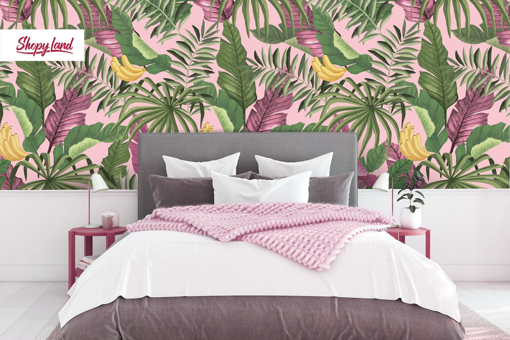 Banana Plant Wallpaper, Banana Leaves, Banana Plant Removable Wallpaper, Tropical Palm Leaves W184