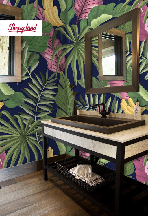 Banana Plant Wallpaper, Banana Leaves, Banana Plant Removable Wallpaper, Tropical Palm Leaves W184
