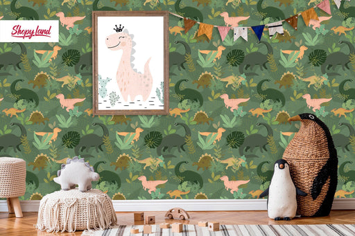 Dino Nursery Removable Wallpaper, Cute Dinosaur Wallpaper, Dinosaurs Peel and Stick Wallpaper, Baby Dinosaur Wallpaper, W191