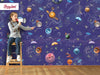 Funny Space Peel and Stick Wallpaper, Kids Space Removable Wallpaper, Planets Peel and Stick Wallpaper, W194