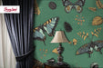 Antique Botanical Butterflies Removable Wallpaper, Vintage Butterflies Wallpaper, Dark Green Traditional Wallpaper, W195