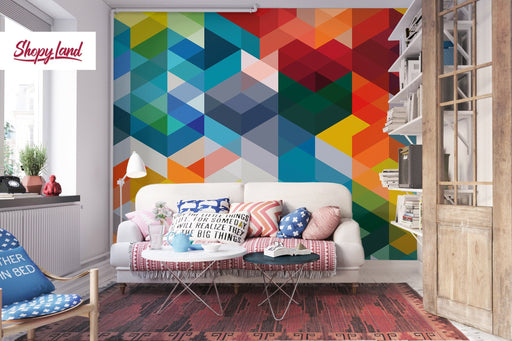 Colorful Geometric Removable Wallpaper Rainbow Colors Abstract Peel and Stick Wallpaper W196