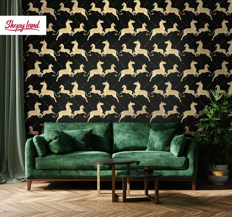 Zebra Removable Wallpaper, Vintage Peel and Stick Wallpaper, Zebras Pattern, Classic Jumping Zebras Wallpaper, W138