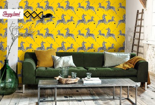 Zebra Removable Wallpaper, Vintage Peel and Stick Wallpaper, Zebras Pattern, Classic Jumping Zebras Wallpaper, W138